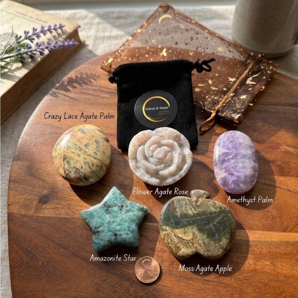 Abundance & Joy Crystal Gift Set Collection Crazy Lace Flower Moss Agate Amethys